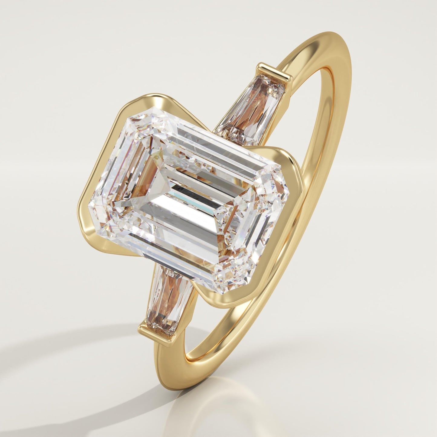 Emerald Cut Three Stone Half Bezel Lab-Grown Diamond Engagement Ring