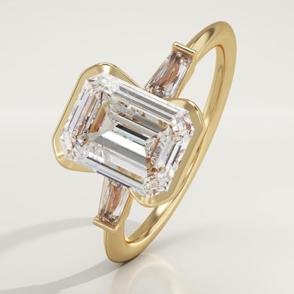 Emerald Cut Three Stone Half Bezel Lab-Grown Diamond Engagement Ring