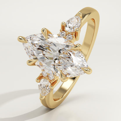 Marquise Cut Cluster Lab-Grown Diamond Engagement Ring