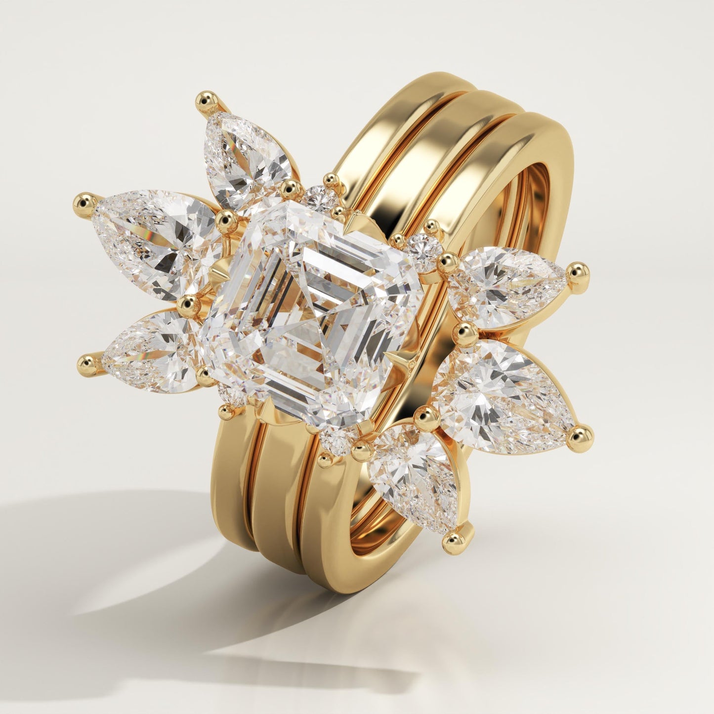 Asscher Cut Cluster Lab-Grown Diamond Bridal Set