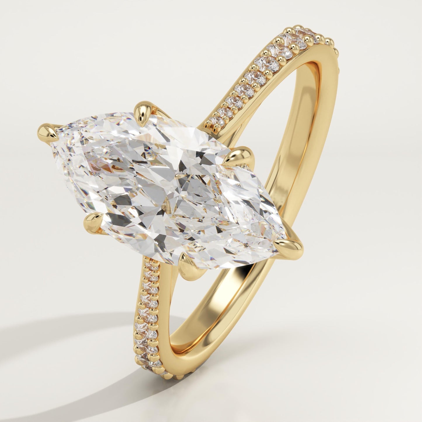 1.75 CT Marquise Cut Pave Cathedral Moissanite Engagement Ring