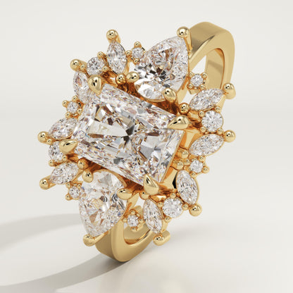 Radiant Cut Cluster Lab-Grown Diamond Engagement Ring