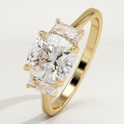 Cushion Cut Three Stone Lab-Grown Diamond Engagement Ring