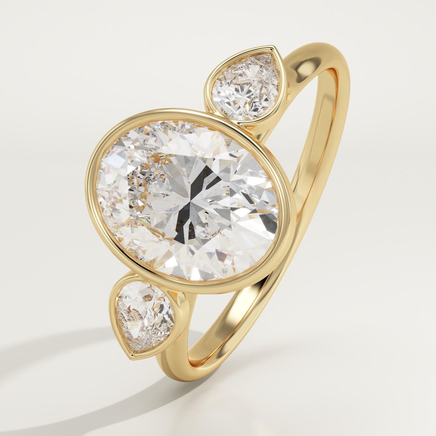 Oval Cut Three Stone Bezel Lab-Grown Diamond Engagement Ring