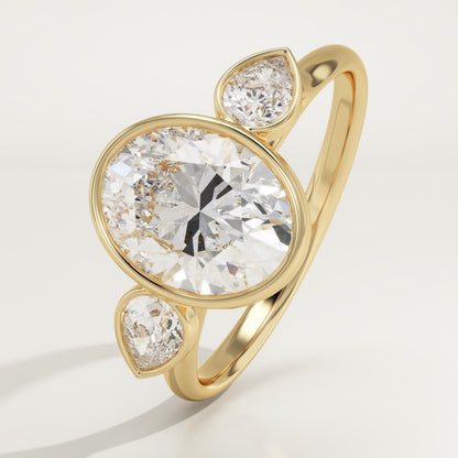 Oval Cut Three Stone Bezel Lab-Grown Diamond Engagement Ring