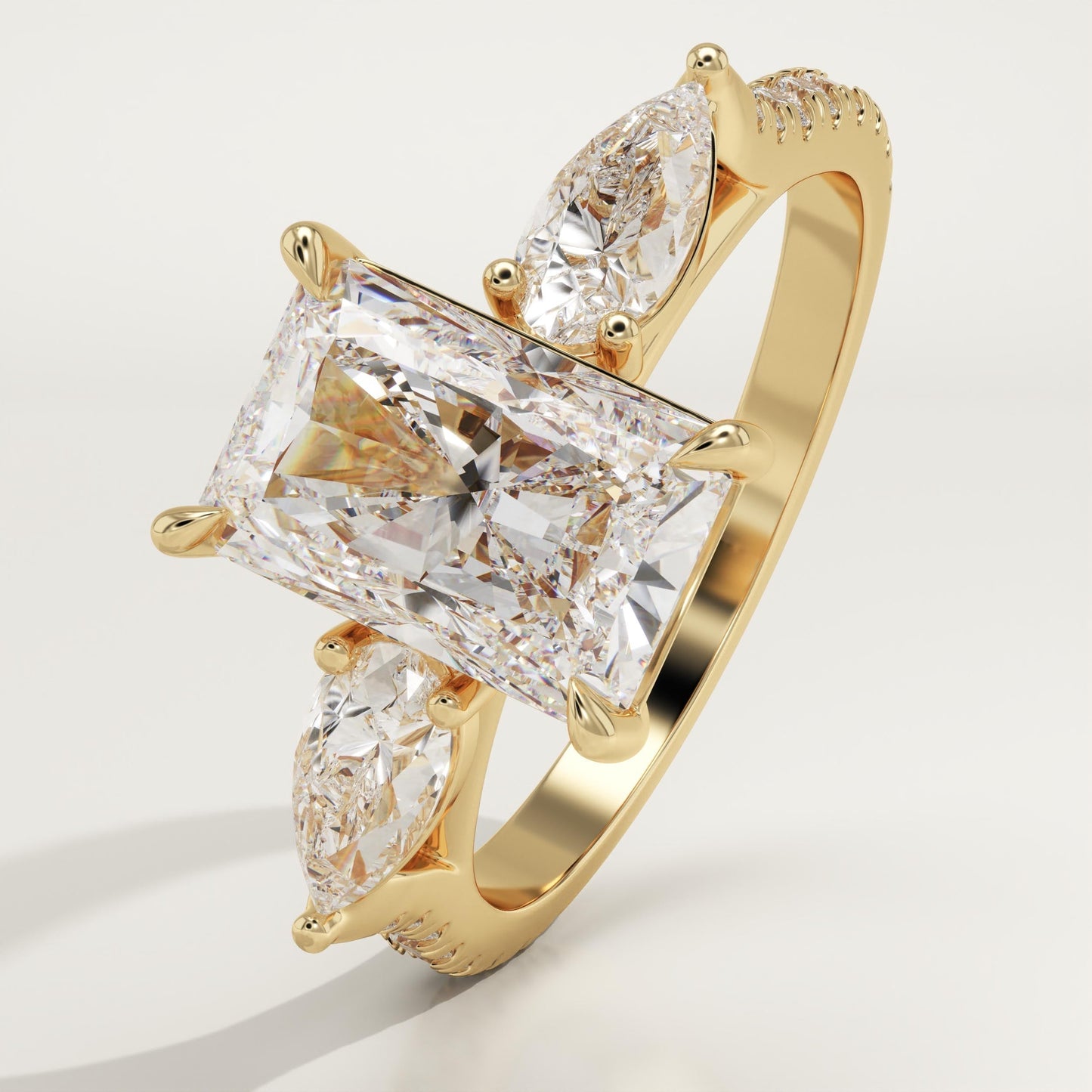 Radiant Cut Three Stone & Pave Lab-Grown Diamond Engagement Ring
