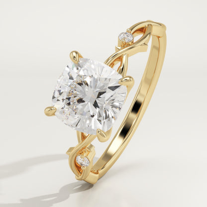 Cushion Cut Nature Inspired Lab-Grown Diamond Engagement Ring