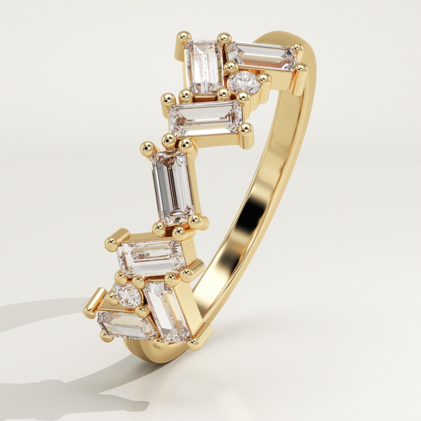 0.804 TCW Baguette & Round Lab-Grown Diamond Half Eternity Wedding Band