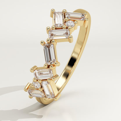 0.804 TCW Baguette & Round Lab-Grown Diamond Half Eternity Wedding Band