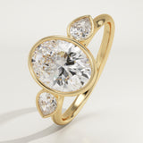 1.5 CT Oval Cut Three Stone Bezel Lab-Grown Diamond Engagement Ring
