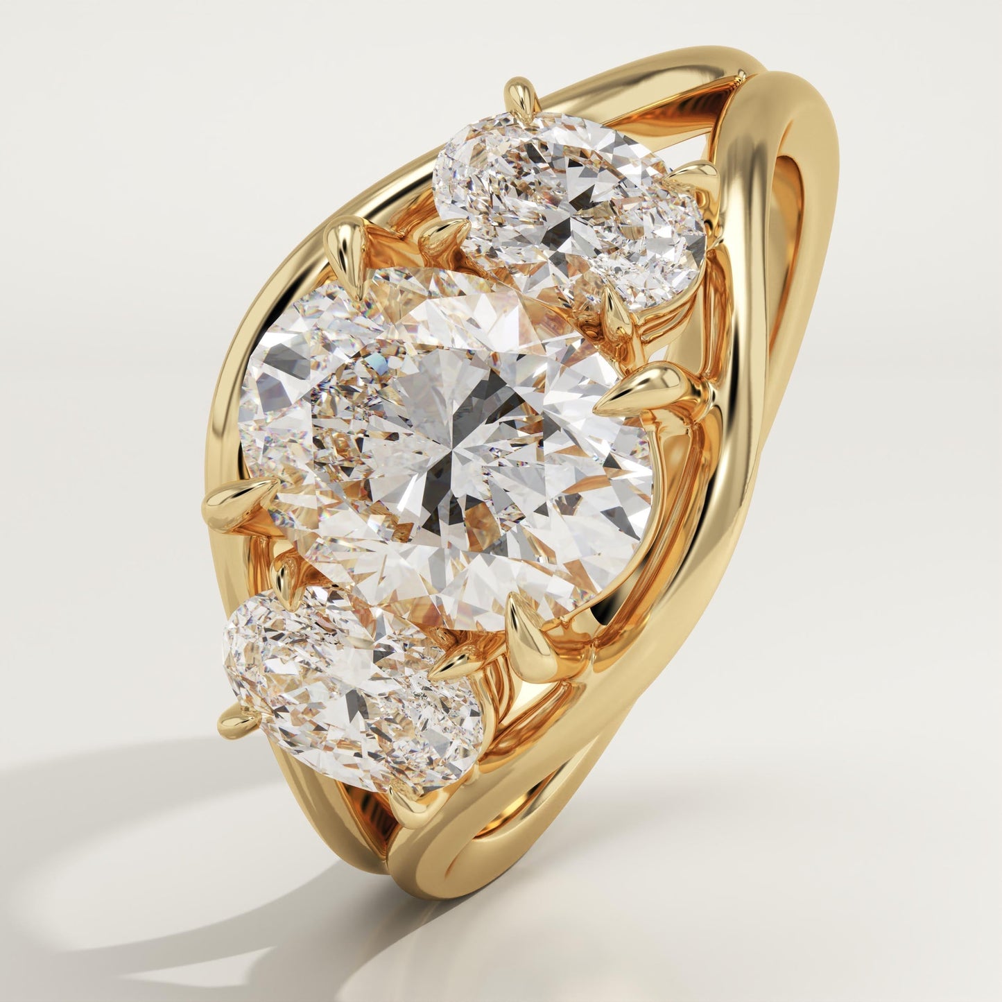Oval Cut Three Stone Split Shank Lab-Grown Diamond Engagement Ring