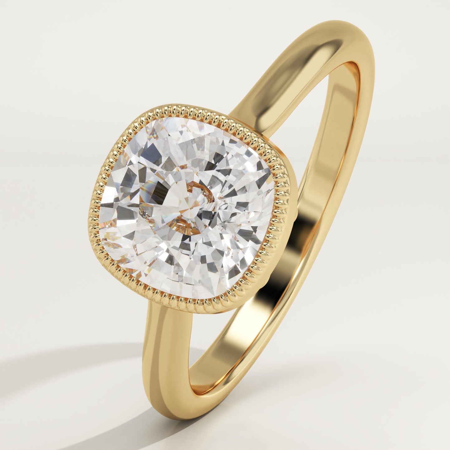 1.5 CT Cushion Cut Solitaire Bezel Moissanite Engagement Ring