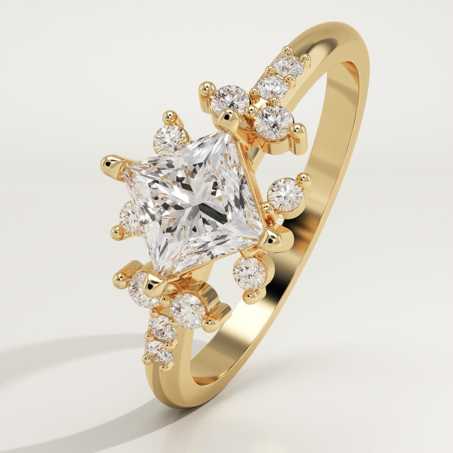 Princess Cut Cluster Lab-Grown Diamond Engagement Ring