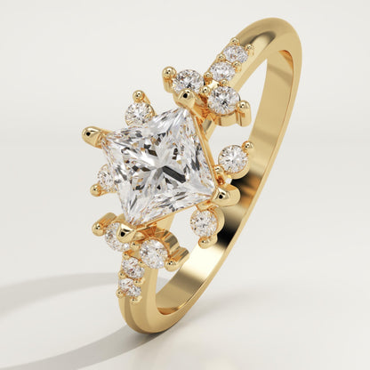 Princess Cut Cluster Lab-Grown Diamond Engagement Ring