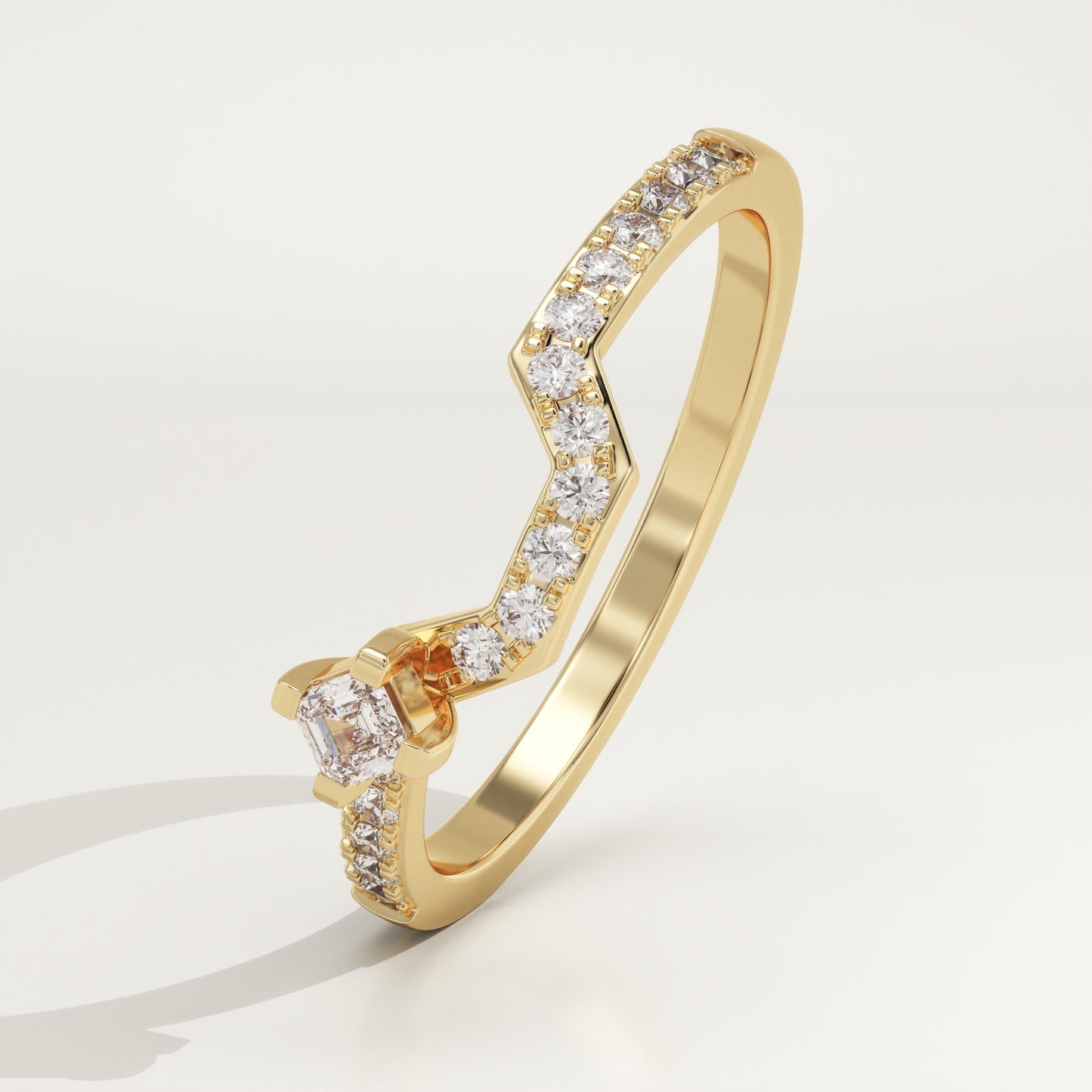 0.25 TCW Emerald Square & Round Lab-Grown Diamond Curved Wedding Band