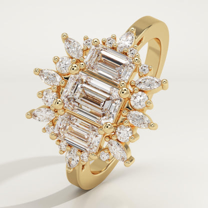 Emerald Cut Cluster Lab-Grown Diamond Engagement Ring