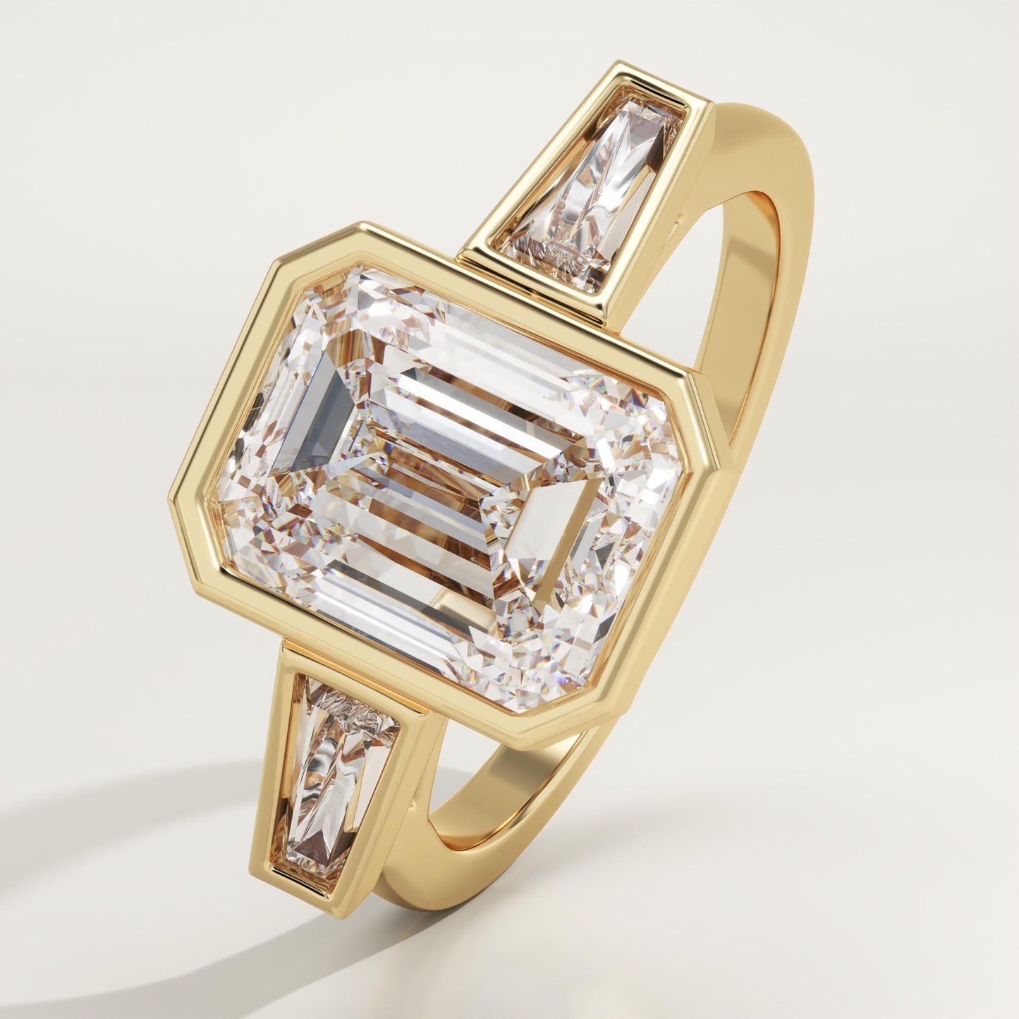 Emerald Cut Bezel Three Stone Lab-Grown Diamond Engagement Ring