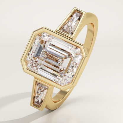 Emerald Cut Bezel Three Stone Lab-Grown Diamond Engagement Ring