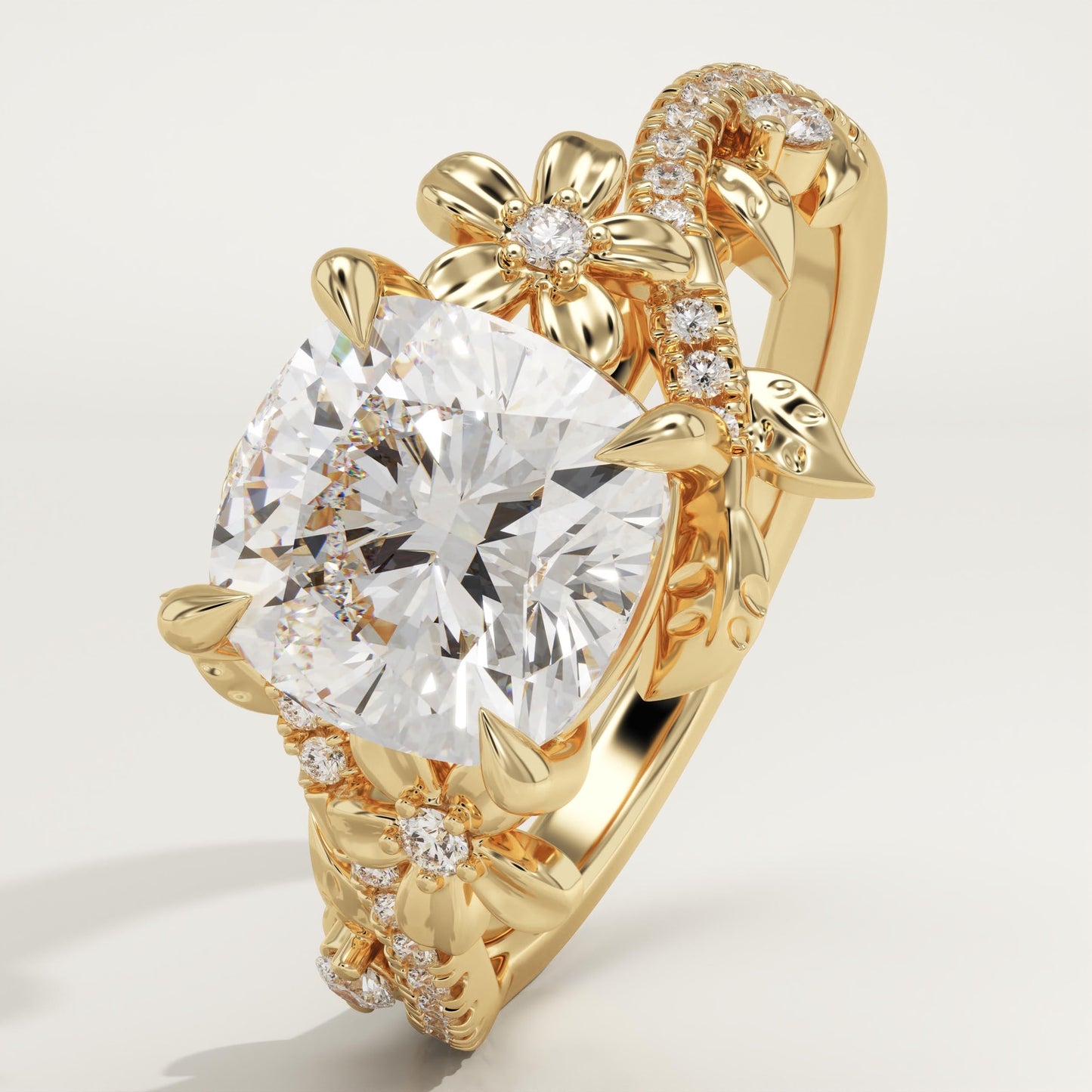 Cushion Cut Nature Inspired Lab-Grown Diamond Engagement Ring