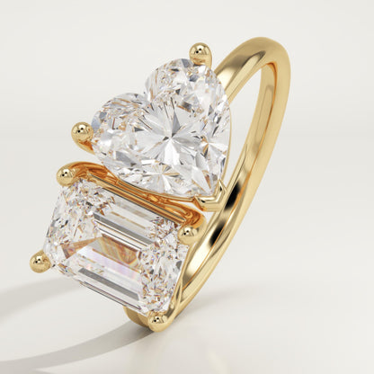 4.22 TCW Emerald & Heart Cut Toi Et Moi Lab-Grown Diamond Engagement Ring