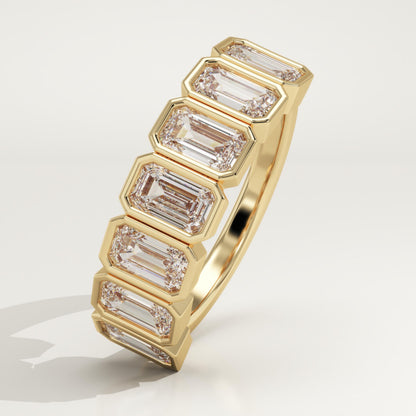1.56 TCW Emerald Lab-Grown Diamond Half Eternity Wedding Band