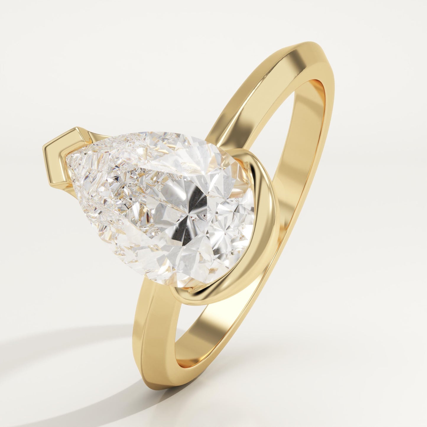 Pear Cut Half Bezel Lab-Grown Diamond Engagement Ring