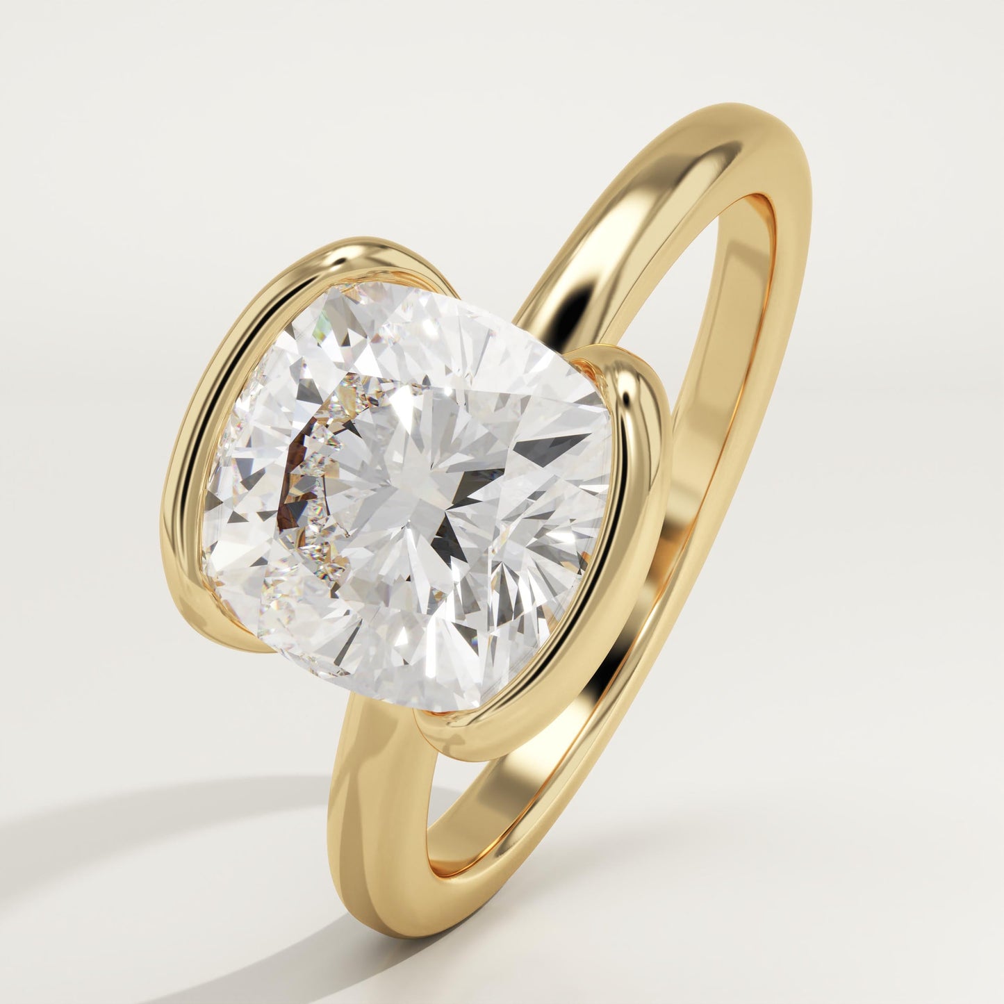 Cushion Cut Half Bezel Lab-Grown Diamond Engagement Ring