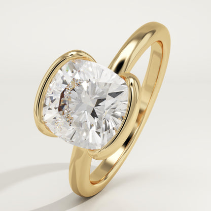 Cushion Cut Half Bezel Lab-Grown Diamond Engagement Ring