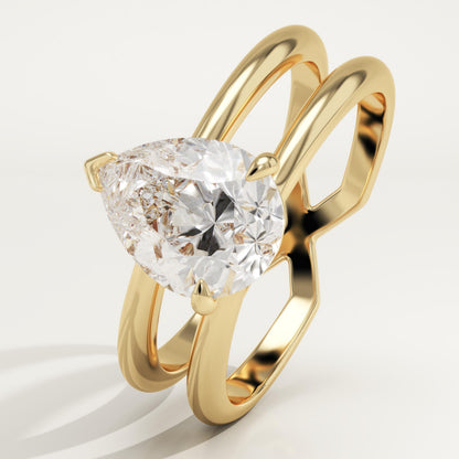 1.5 CT Pear Cut Double Shank Hidden Halo Moissanite Engagement Ring