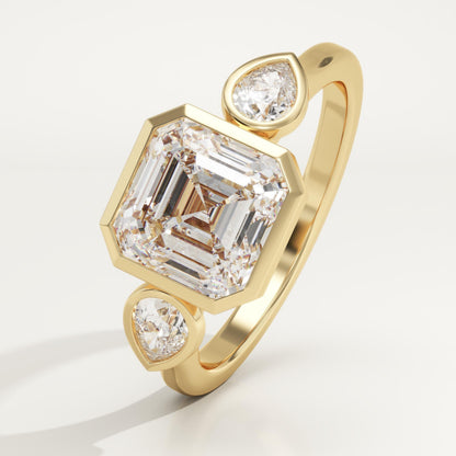 Asscher Cut Three Stone Lab-Grown Diamond Engagement Ring