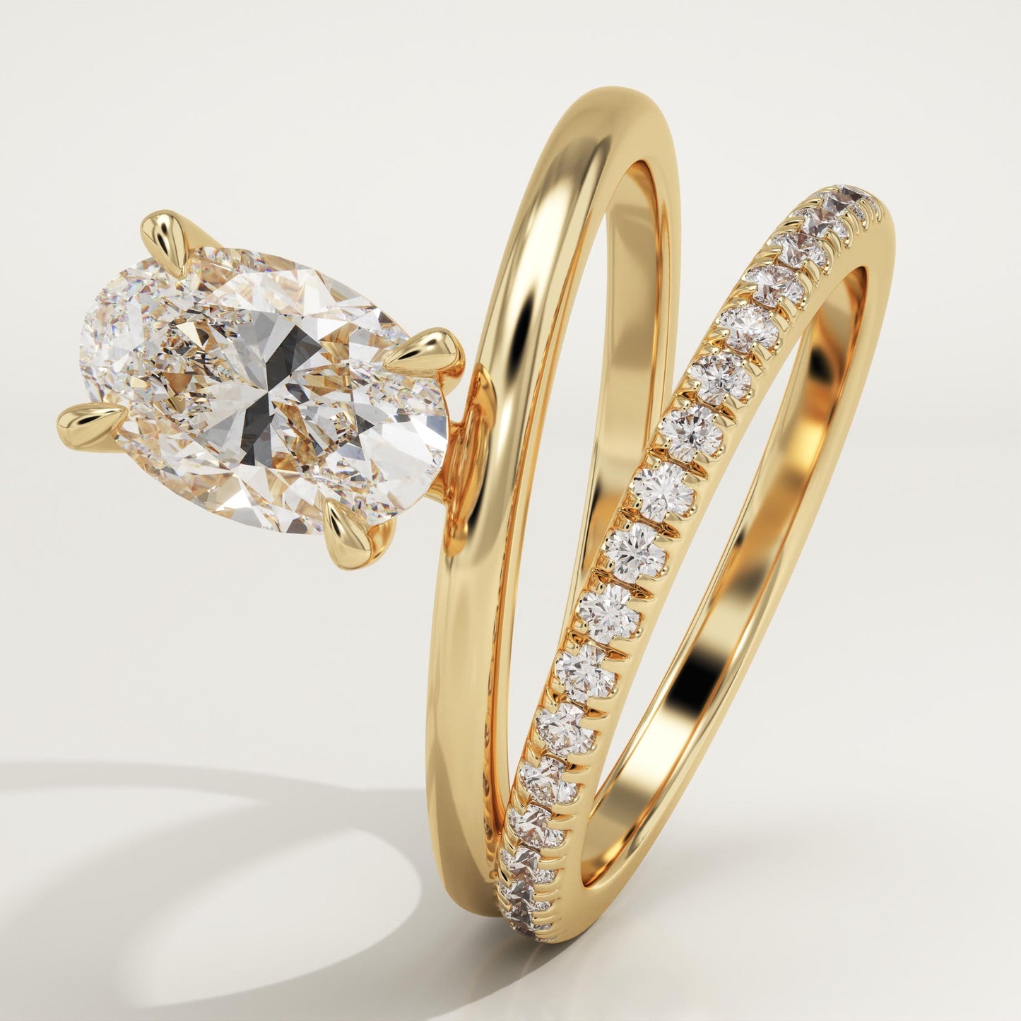 Oval Cut Double Band Pave Lab-Grown Diamond Engagement Ring