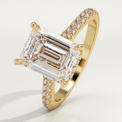 Emerald Cut Hidden Halo & Pave Cathedral Lab-Grown Diamond Engagement Ring