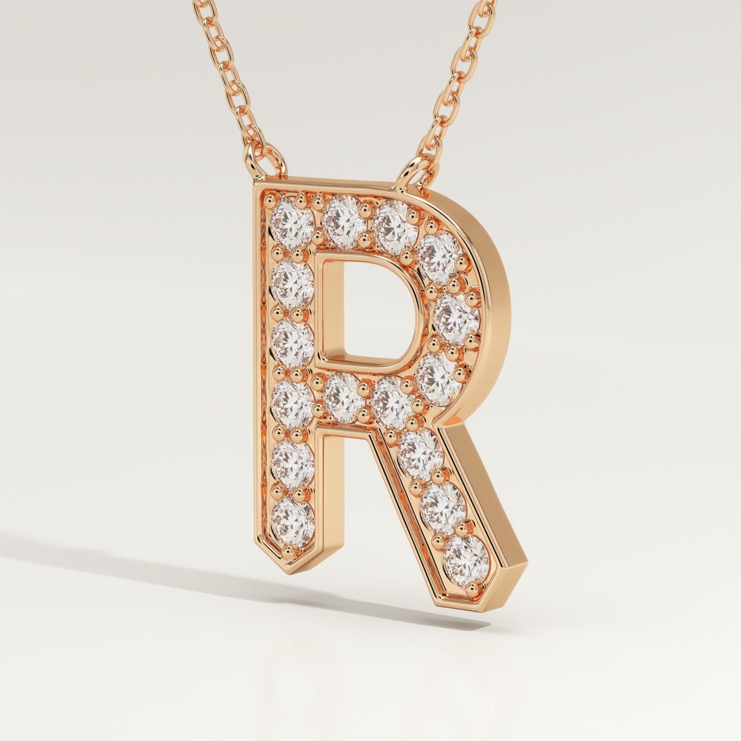 0.348 TCW Round Lab-Grown Diamond R Initial Necklace