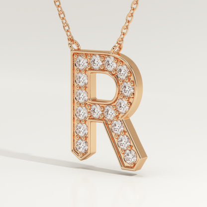 0.348 TCW Round Lab-Grown Diamond R Initial Necklace