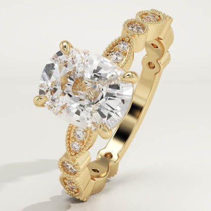 Elongated Cushion Cut Milgrain Pave Lab-Grown Diamond Engagement Ring