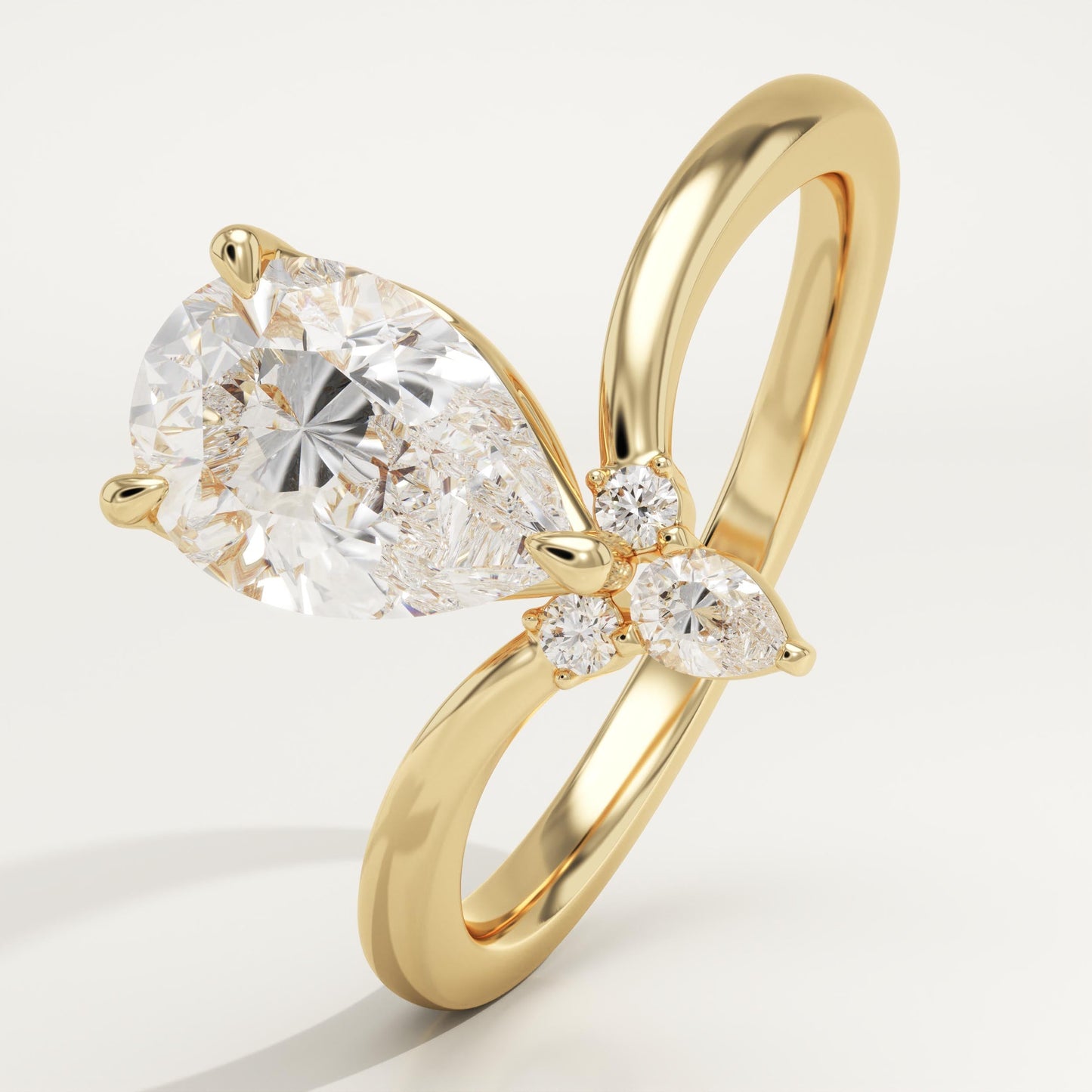 Pear Cut Curved Shank Lab-Grown Diamond Engagement Ring
