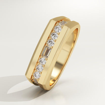 0.28 CT Round & Emerald Lab-Grown Diamond Flush Setting Wedding Band For Men