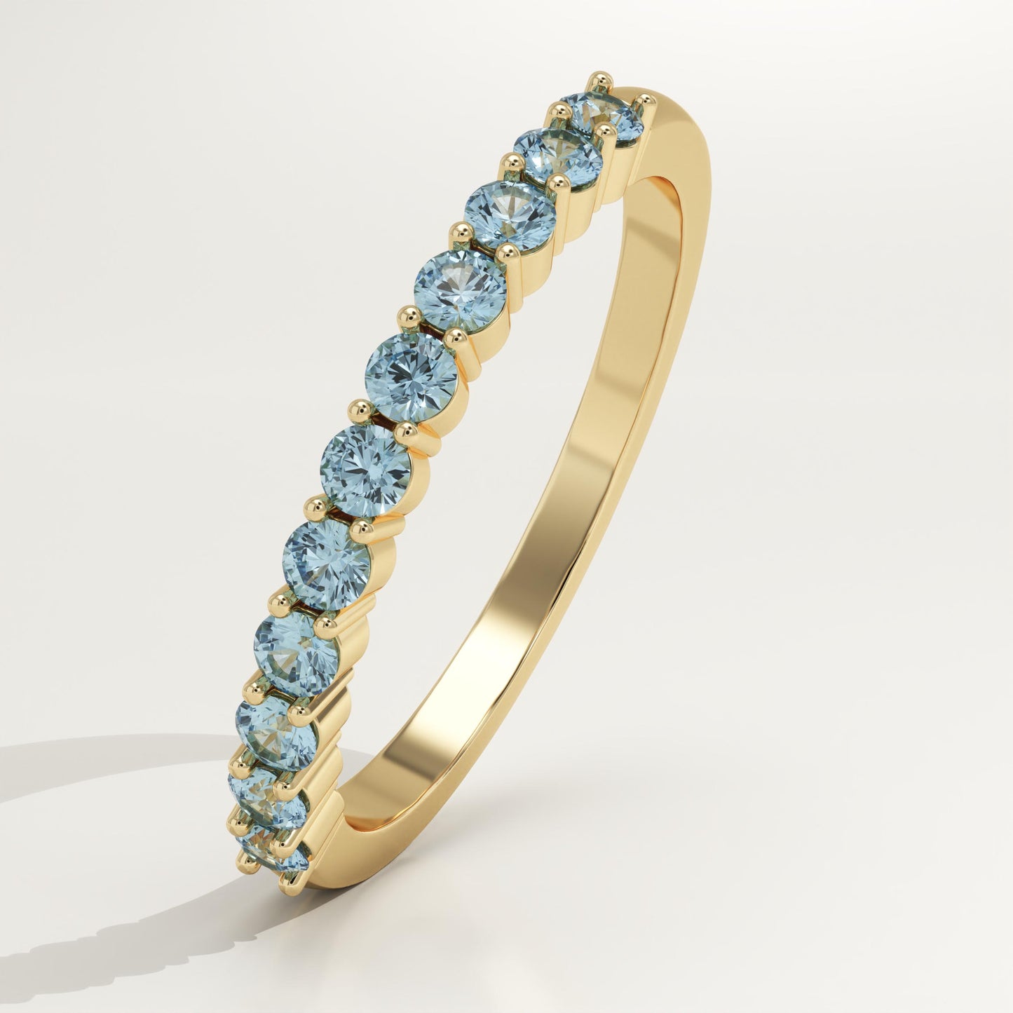 0.33 TCW Round Shaped March-Aquamarine Birthstone Wedding Band