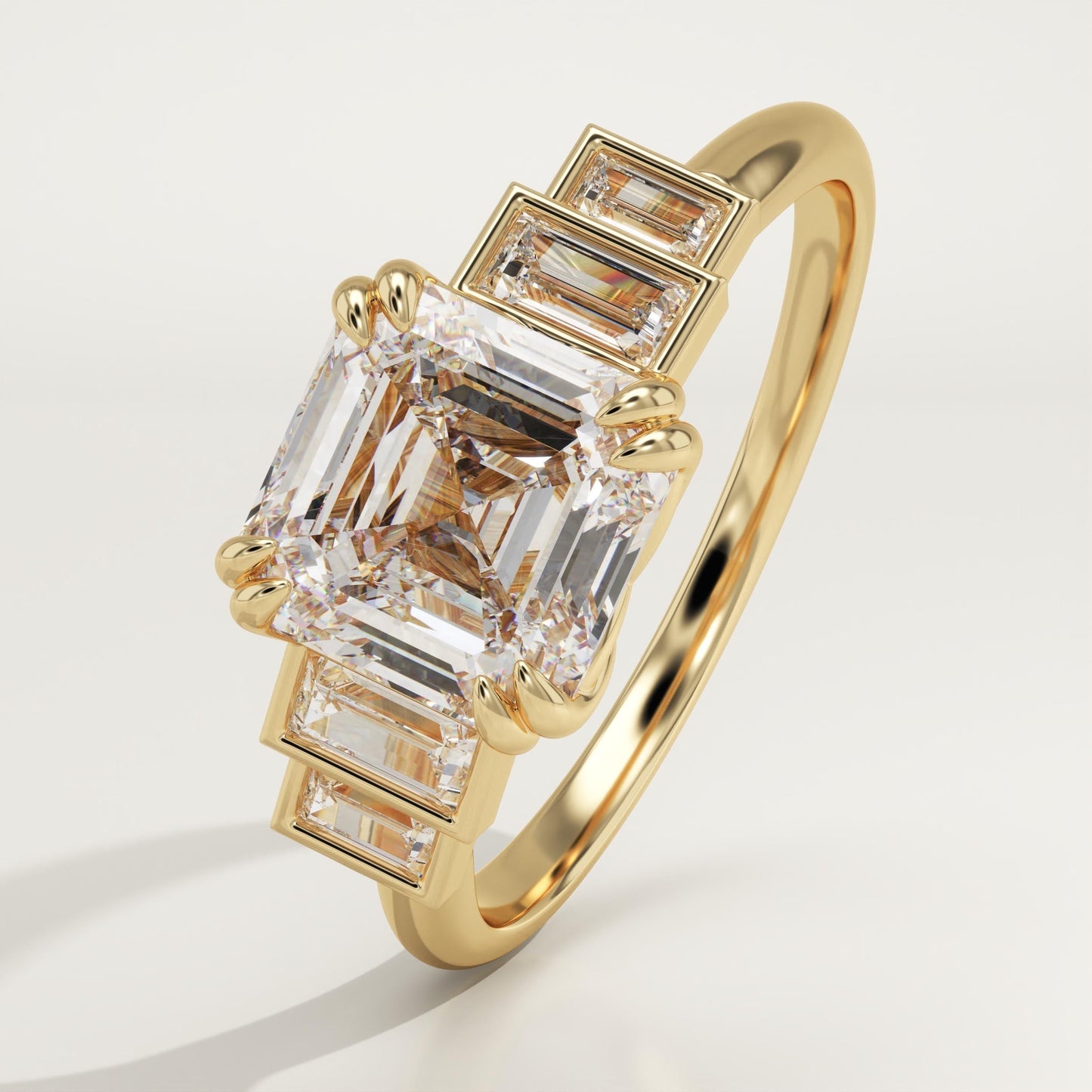 Asscher Cut Cluster Lab-Grown Diamond Engagement Ring