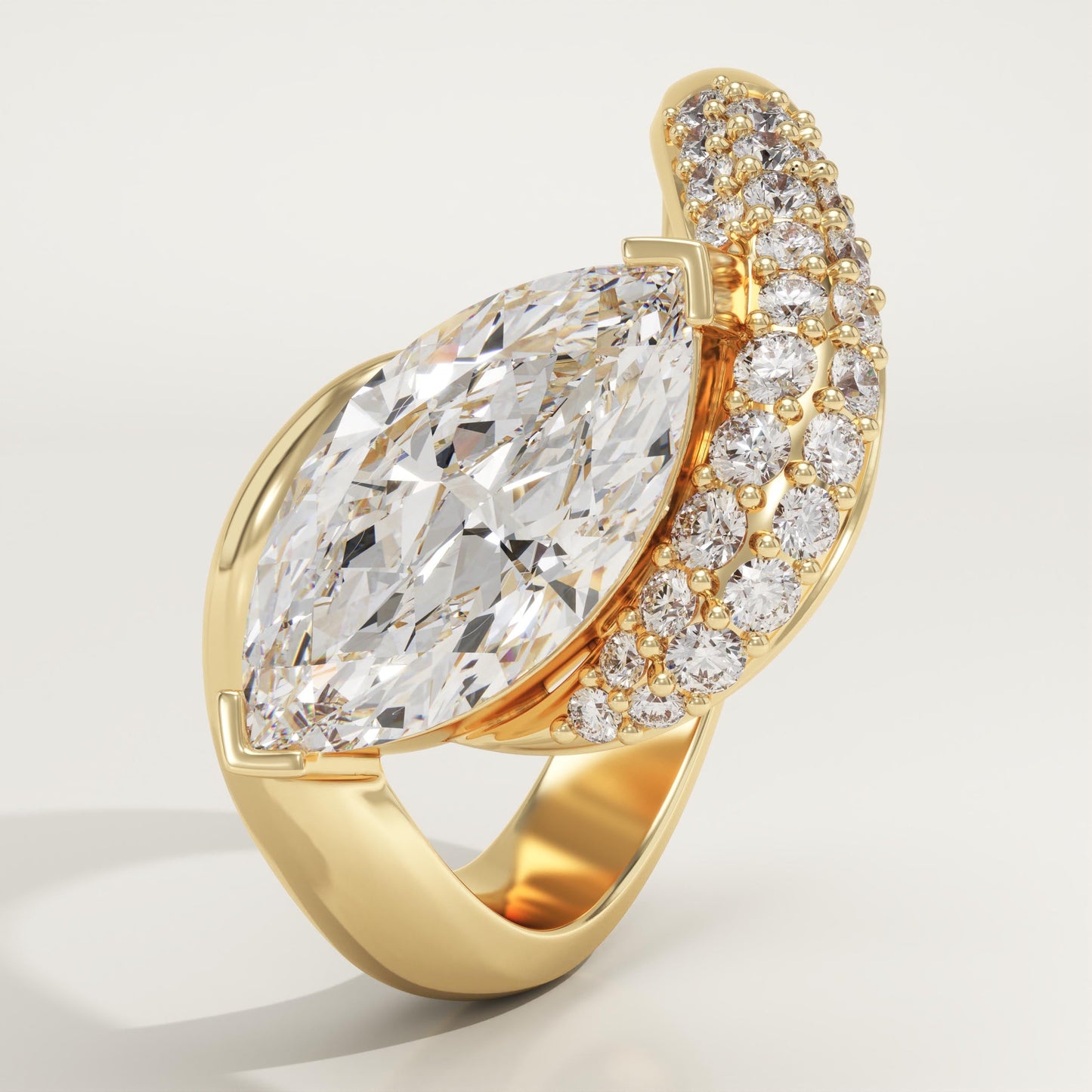 Marquise Cut Half Pave Lab-Grown Diamond Engagement Ring
