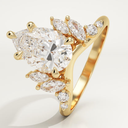 Pear Cut Cluster Lab-Grown Diamond Engagement Ring