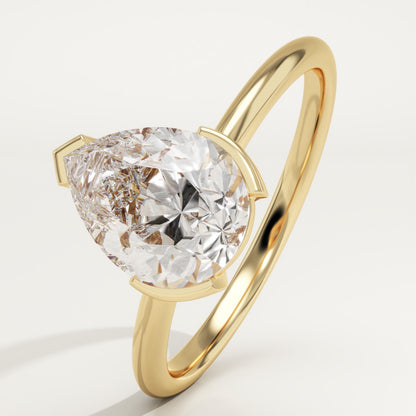 Pear Cut Half Bezel Lab-Grown Diamond Engagement Ring