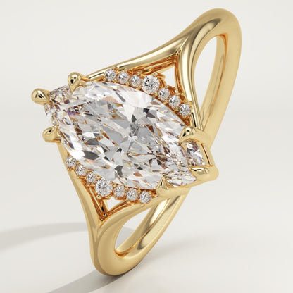 Marquise Cut Cluster Lab-Grown Diamond Engagement Ring