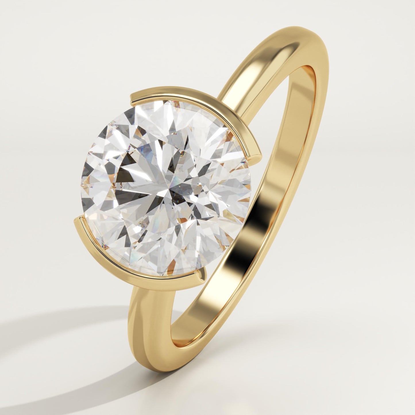 Round Cut Half Bezel Lab-Grown Diamond Engagement Ring