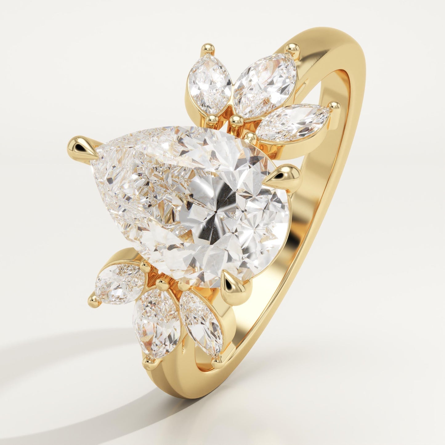 Pear Cut Cluster Lab-Grown Diamond Engagement Ring