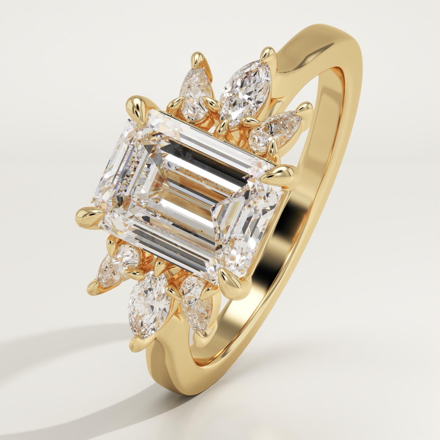 Emerald Cut Cluster Lab-Grown Diamond Engagement Ring