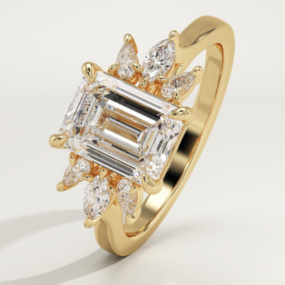 Emerald Cut Cluster Lab-Grown Diamond Engagement Ring