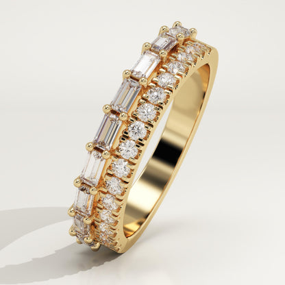 0.67 TCW Baguette & Round Lab-Grown Diamond Half Eternity Wedding Band