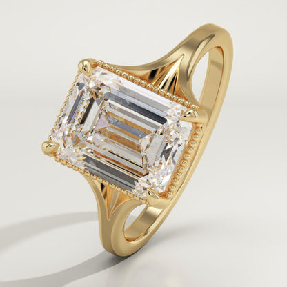 Emerald Cut Solitaire Split Shank Lab-Grown Diamond Engagement Ring