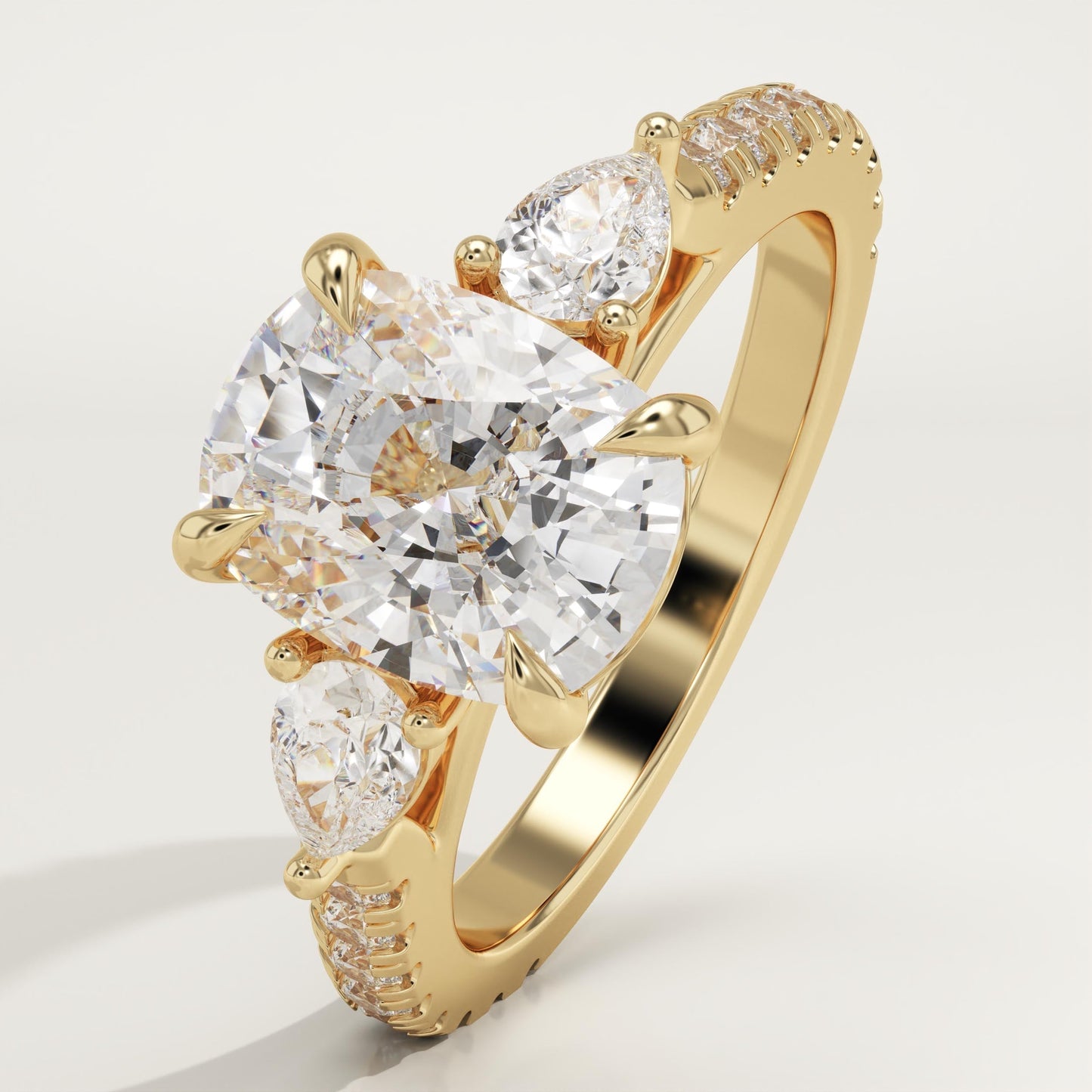 Elongated Cushion Cut Three Stone & Pave Lab-Grown Diamond Engagement Ring